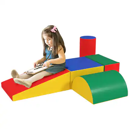 Front. TinyHomie - 5 Piece Climb and Crawl Activity Play Set Baby Soft Play Set Foam Climbing Blocks for Toddlers.