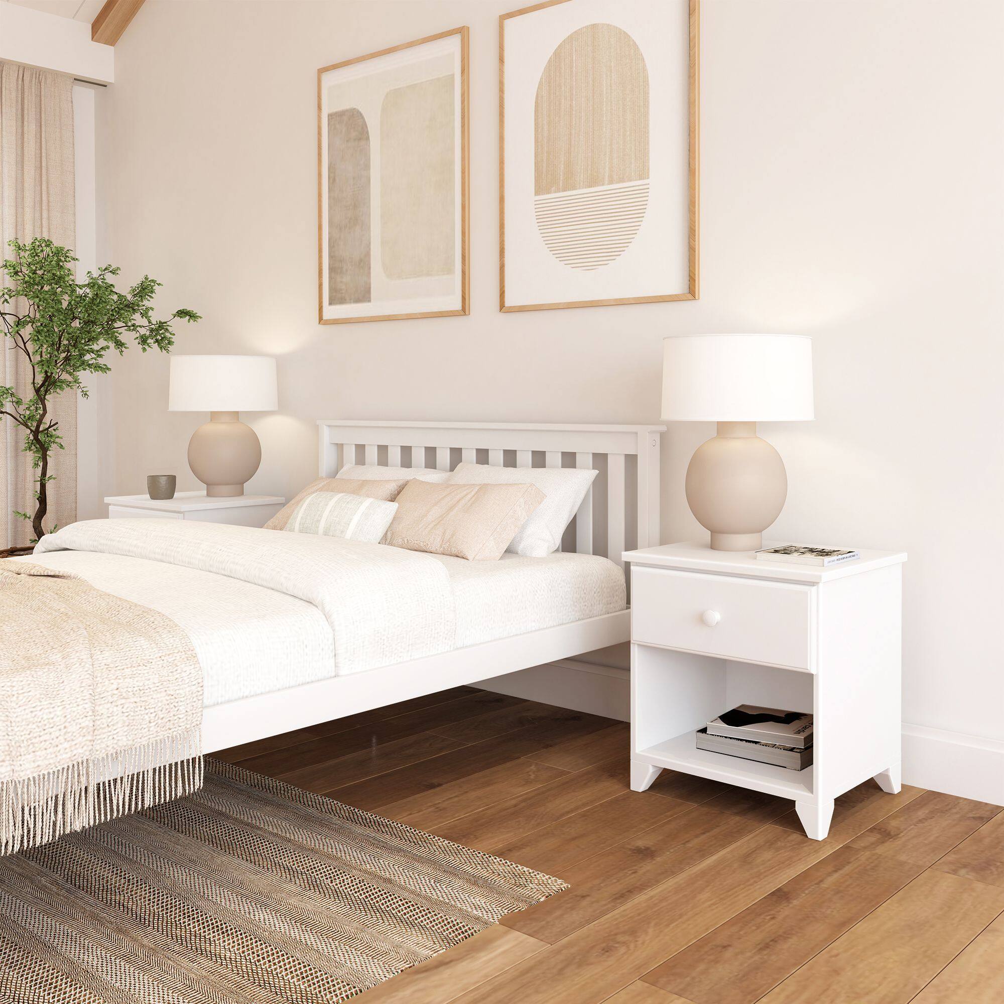 Alt View 5. Plank+Beam - Nightstand with 1 Drawer, White - White.