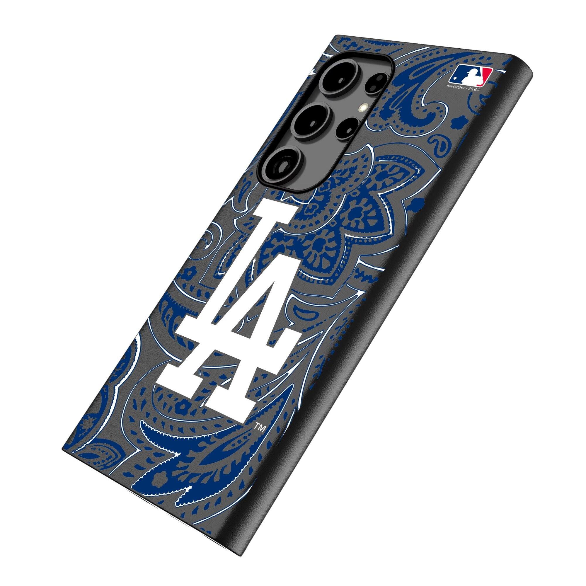 Alt View 1. Keyscaper - Los Angeles Dodgers Paisley Galaxy Magnetic Bump Case - S24 - Black.