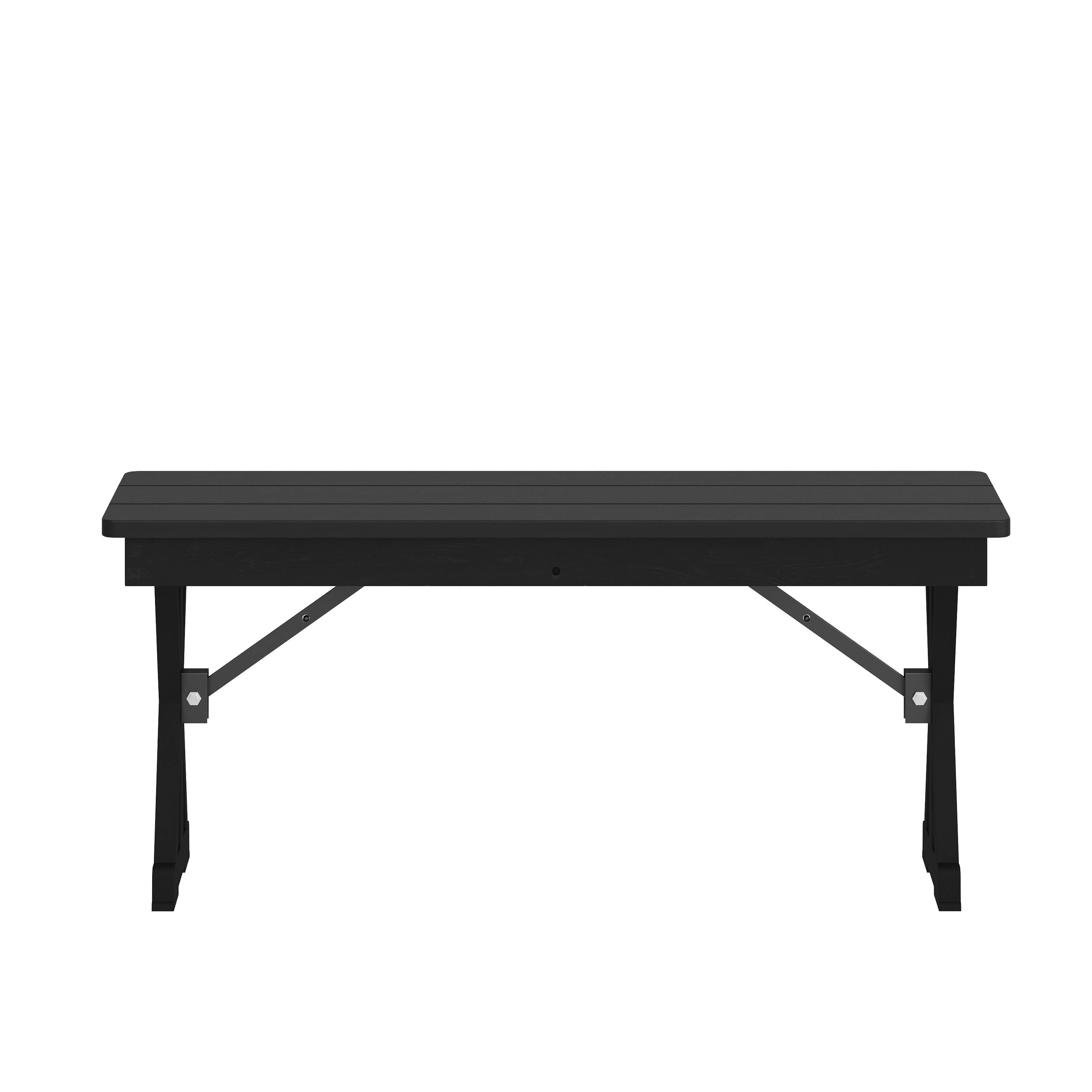 Angle. Flash Furniture - HERCULES 40" x 12" Black Wash Commercial Antique Solid Pine Farmhouse Folding Bench with Foldable Locking X-Legs - Black.