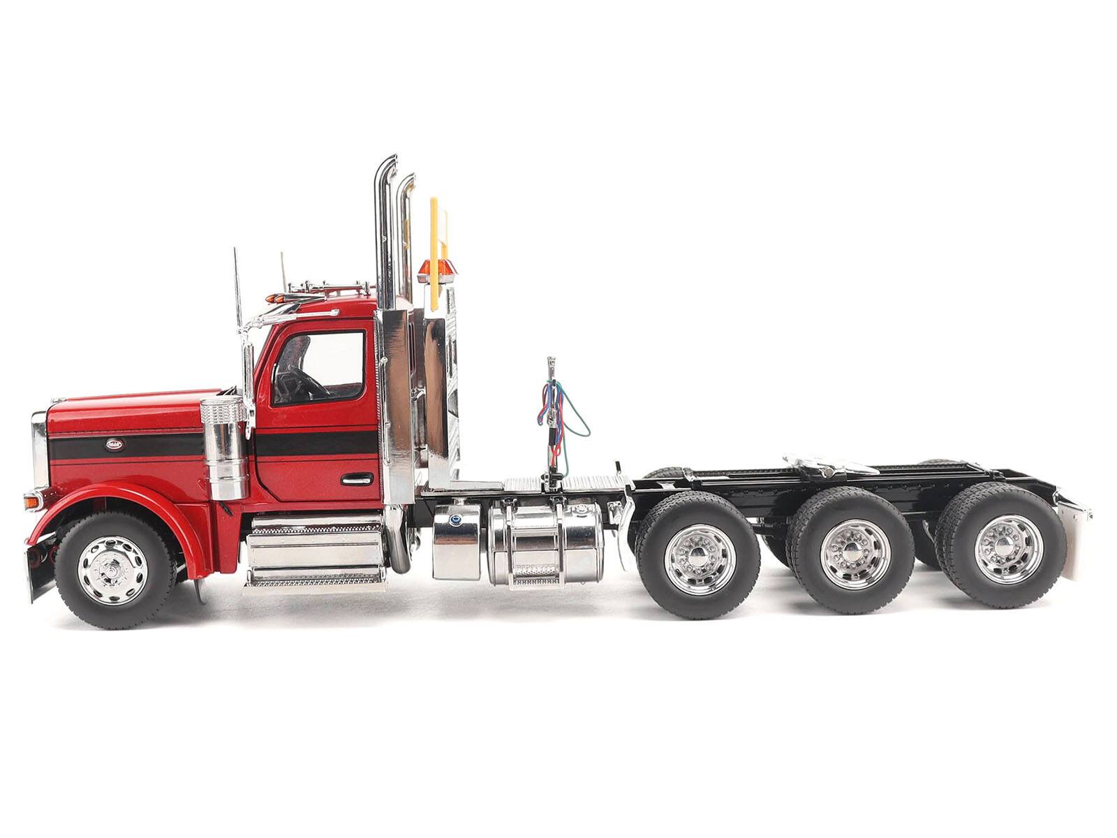 Alt View 1. Diecast Masters - Peterbilt 589 Tridem-Axle Truck Tractor with Day Cab Legendary Red "Transport Series" 1/32 Model by Diecast Masters.