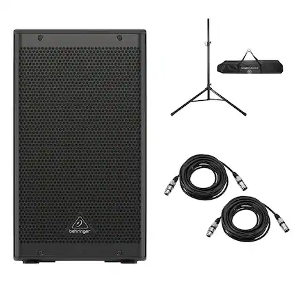 Front. Behringer - Behringer DR110DSP 10" 1000W Powered PA Speaker System with DSP and 2-Channel Mixer, Bundle with Speaker Stand and 2x.