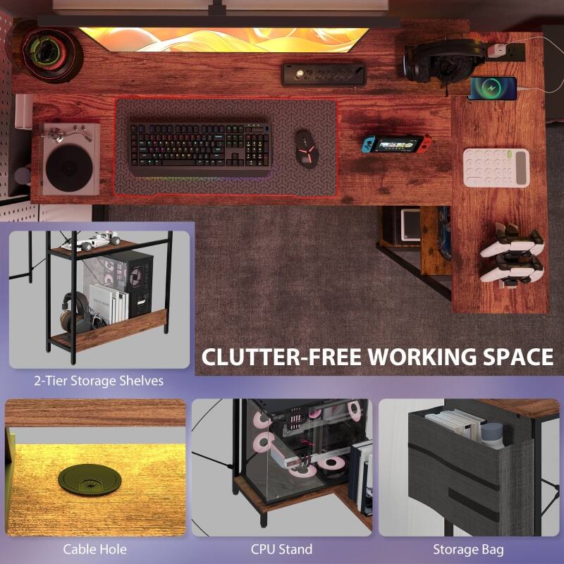 A - . - .   4 CLUTTER-FREE WORKING SPACE  
2-Tier Storage Shelves  
Cable Hole  
CPU Stand  
Storage Bag