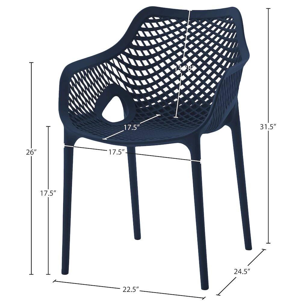- Height: 31.5"
- Width: 26"
- Depth: 22.5"
- Seat Height: 17.5"
- Back Height: 24.5"
- Armrest Height: 17.5"