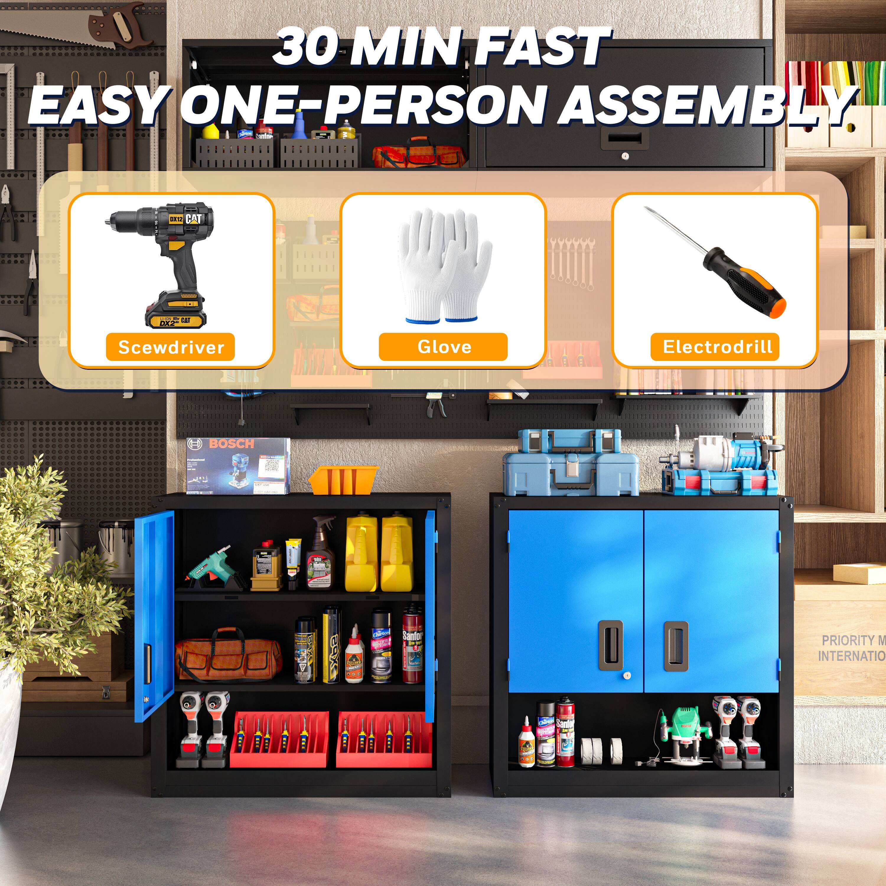 30 MIN FAST EASY ONE-PERSON ASSEMBLY

Screwdriver  
Glove  
Electrodrill  

BOSCH  

PRIORITY MAIL INTERNATIONAL