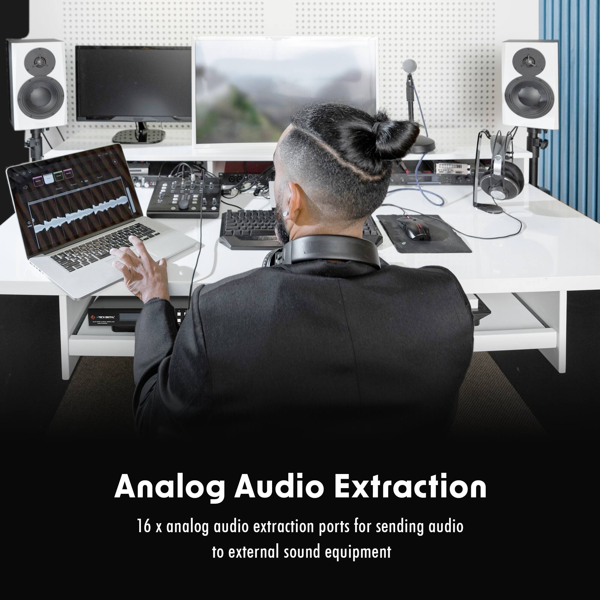Analog Audio Extraction

16 x analog audio extraction ports for sending audio to external sound equipment