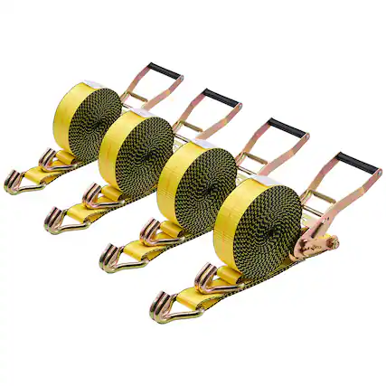 Front. VEVOR - Ratchet Straps, 2 in x 30 ft, Heavy Duty Tie Down Straps with Double J Hook, 10,000 lbs Break Strength, Carry Bag - Yellow.