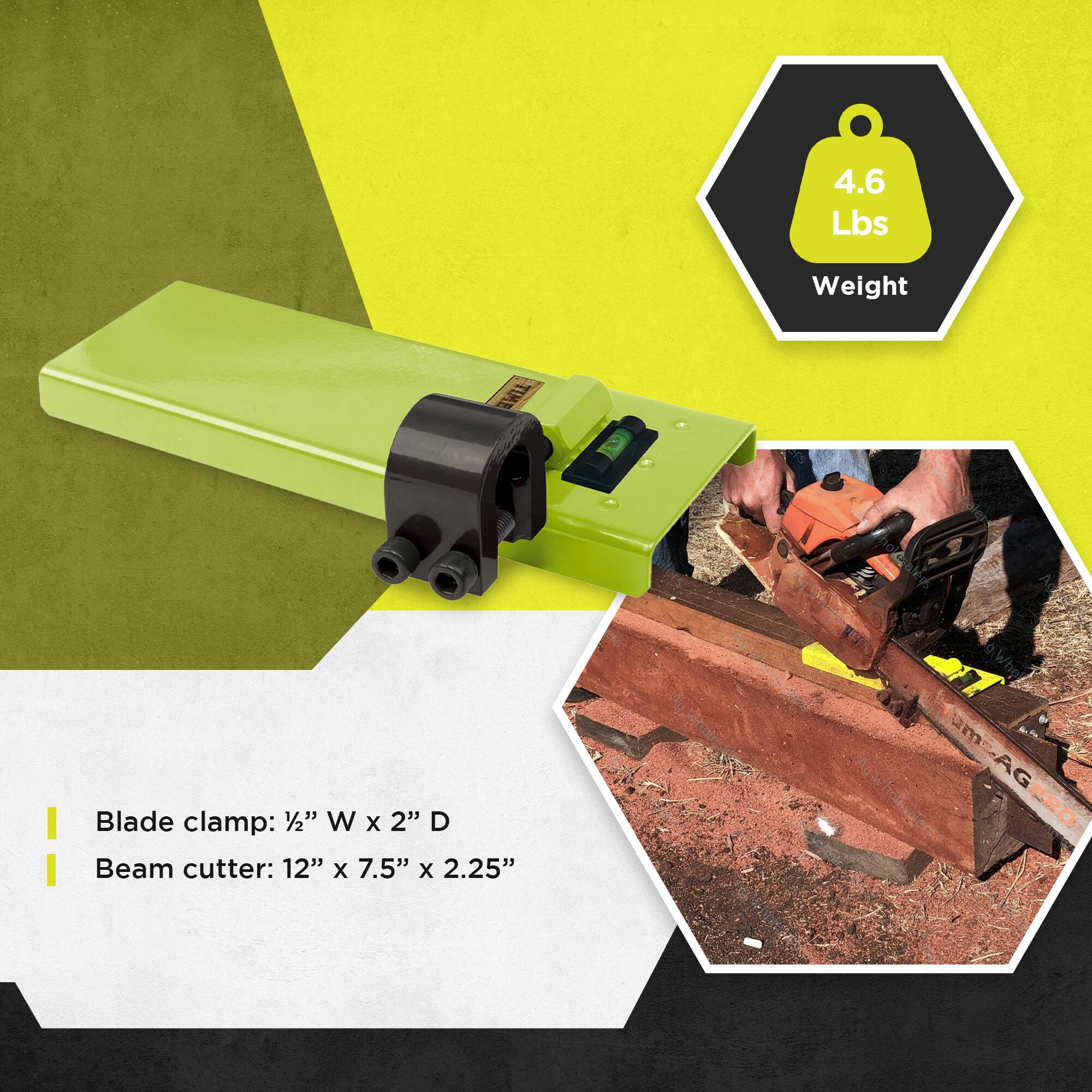 4.6 Lbs Weight

Blade clamp: 1/2" W x 2" D

Beam cutter: 12" x 7.5" x 2.25"