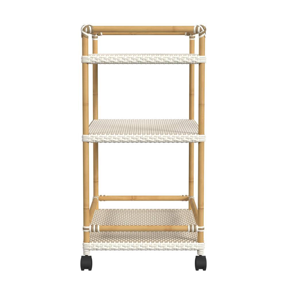 Back. Butler Specialty - Tobias 24 in. W Outdoor Rattan and Metal 3- Tier Rattan Bar Cart - Beige And White.