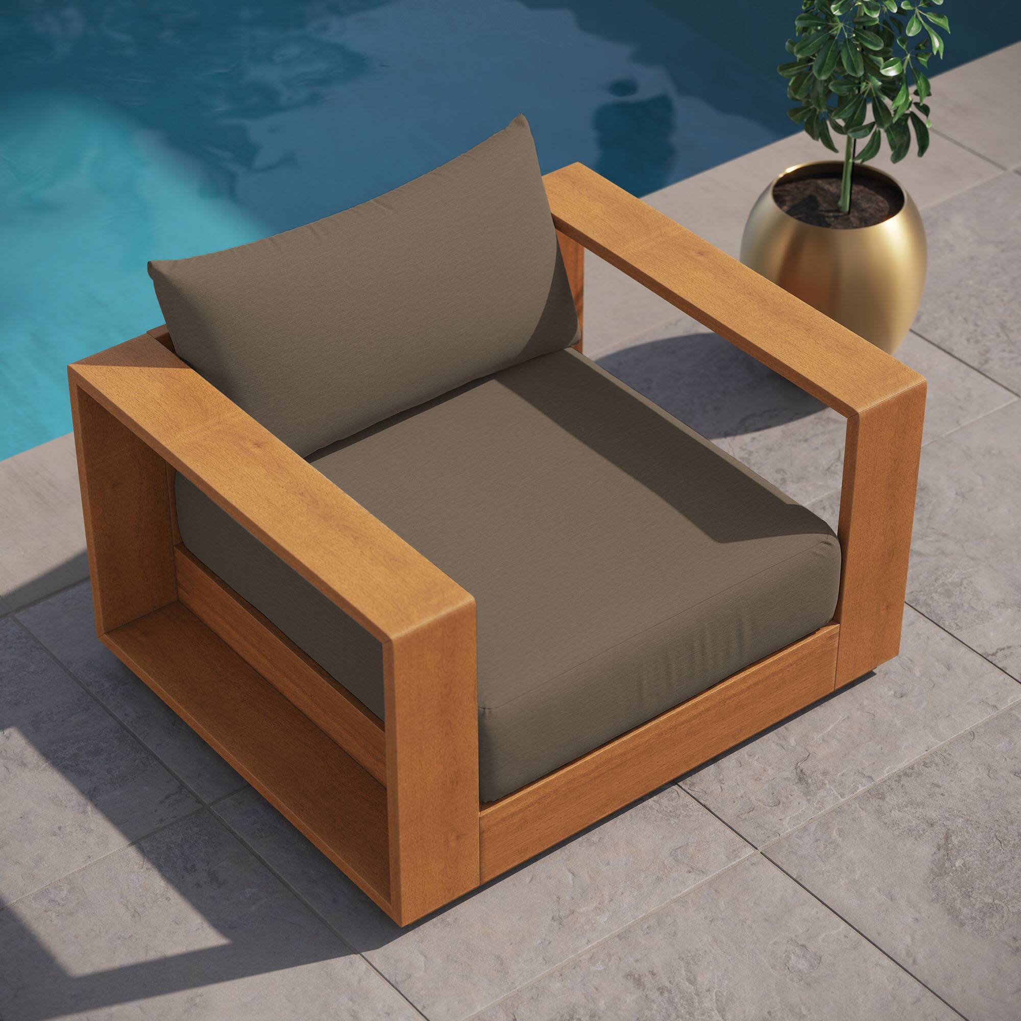Alt View 3. Modway - Tahoe Outdoor Patio Acacia Wood Chair by Modway - Natural Cocoa.