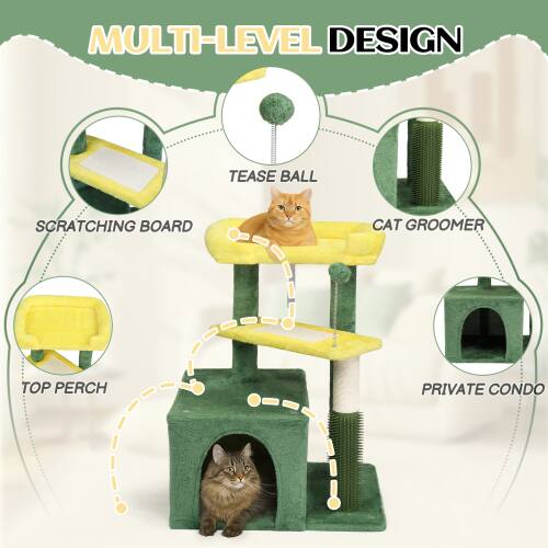 MULTI-LEVEL DESIGN  
TEASE BALL  
SCRATCHING BOARD  
CAT GROOMER  
TOP PERCH  
PRIVATE CONDO