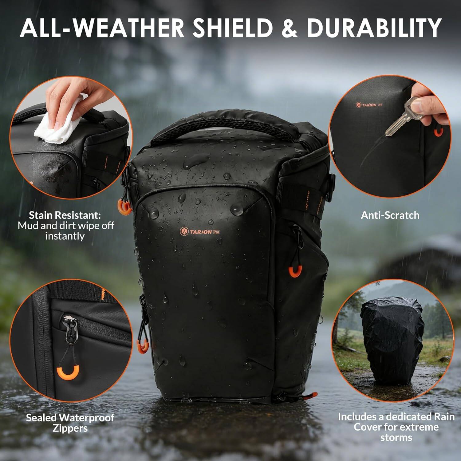 ALL-WEATHER SHIELD & DURABILITY

- Stain Resistant: Mud and dirt wipe off instantly
- Anti-Scratch
- Sealed Waterproof Zippers
- Includes a dedicated Rain Cover for extreme storms