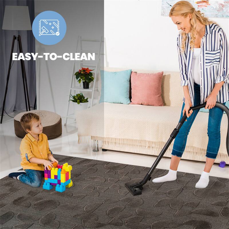 Left. HTUTWOO - High-Low Indoor Area Rug - 5'3''x7'6'' Geometric Non-Shedding Carpet, Bohemian Style, Living Room Bedroom Kitchen - Brown.