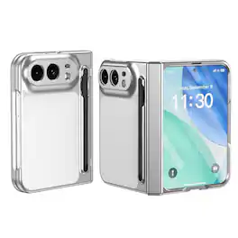 Dteck - Full Body Case for Apple iPhone Duo, Rugged Cover with Screen Protector, Hinge Protection & Stylus Pen - White