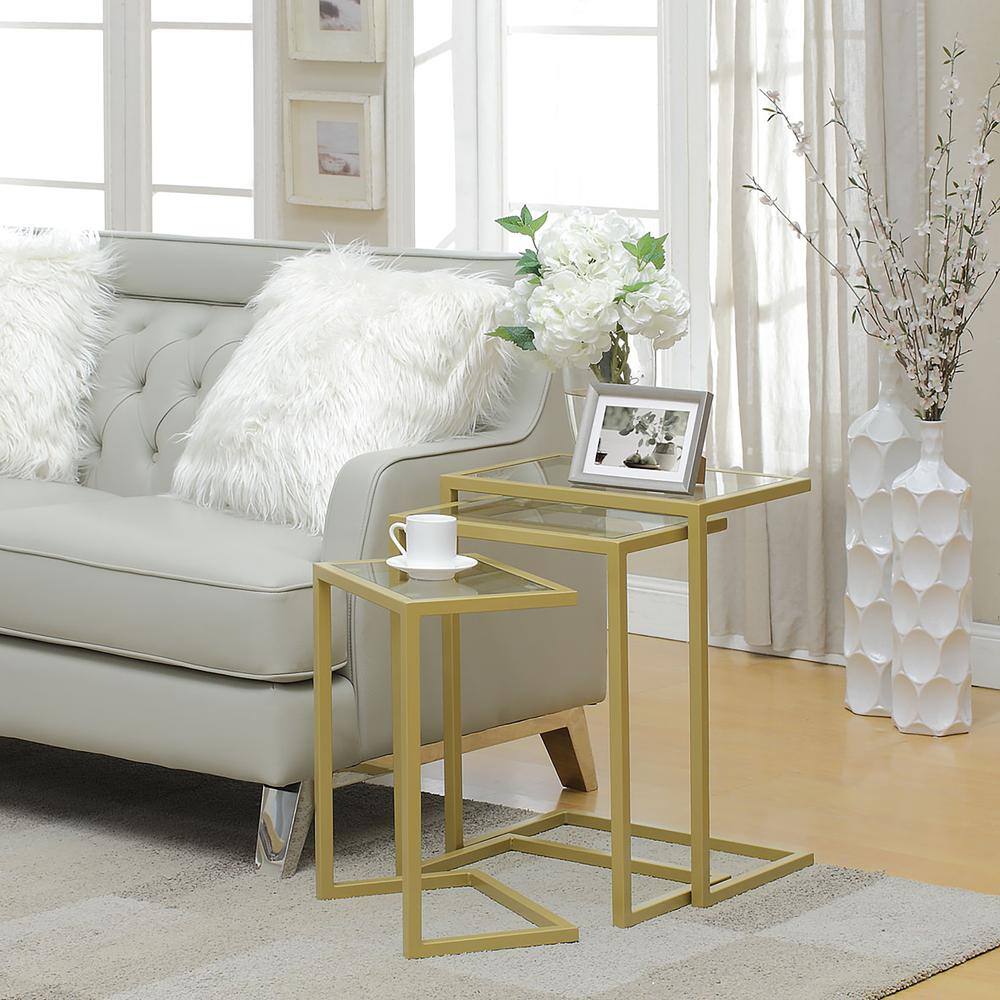 Alt View 1. Carolina Chair & Table - Addison Nesting Table Set - Glass Top - Gold Base - Clear, Gold.