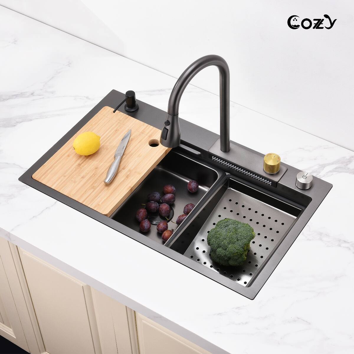 Ropilly Waterfall Kitchen Sink Stainless Steel Single Bowl Sink 30 x 22 ...