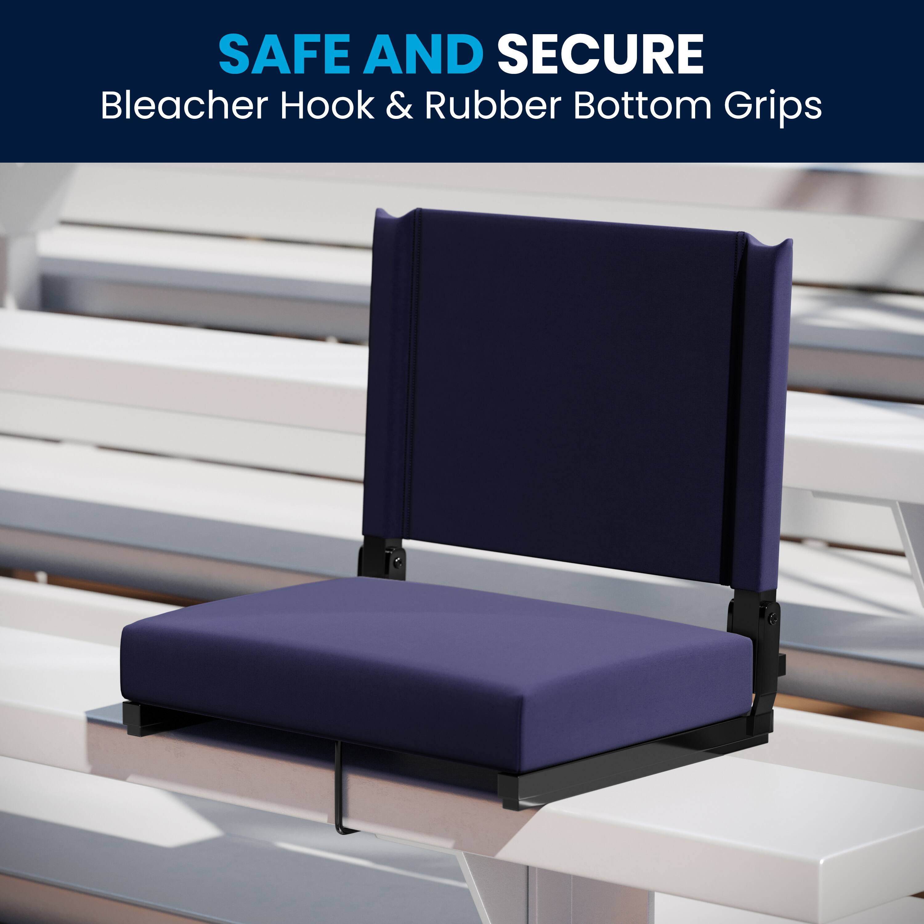 SAFE AND SECURE  
Bleacher Hook & Rubber Bottom Grips