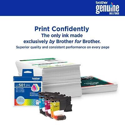 brother genuine INK & TONER  
Print Confidently  
The only ink made exclusively by Brother for Brother.  
Superior quality and consistent performance on every page  

brother LC501 3PK MPD3A 9 LC LCSO