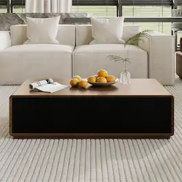 POVISON - 51" Mid-Century Rectangular Wood Coffee Table with 4 Drawers Fully-Assembled, Walnut Black - Walnut & Black