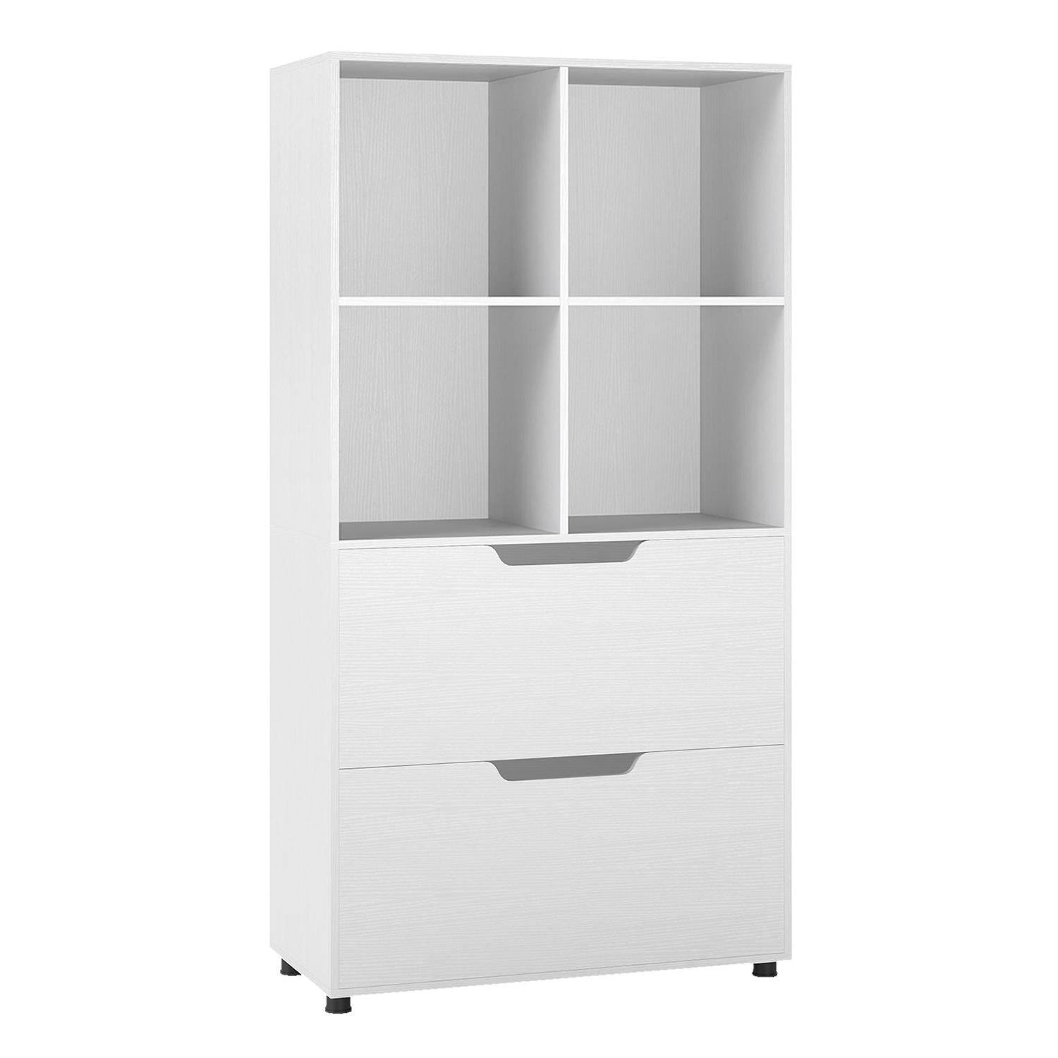 Alt View 2. Pefilos - 4-Cube Bookcase - 51-Inch Stylish Easy-Maintain, 2 Drawers Freestanding, White - White.