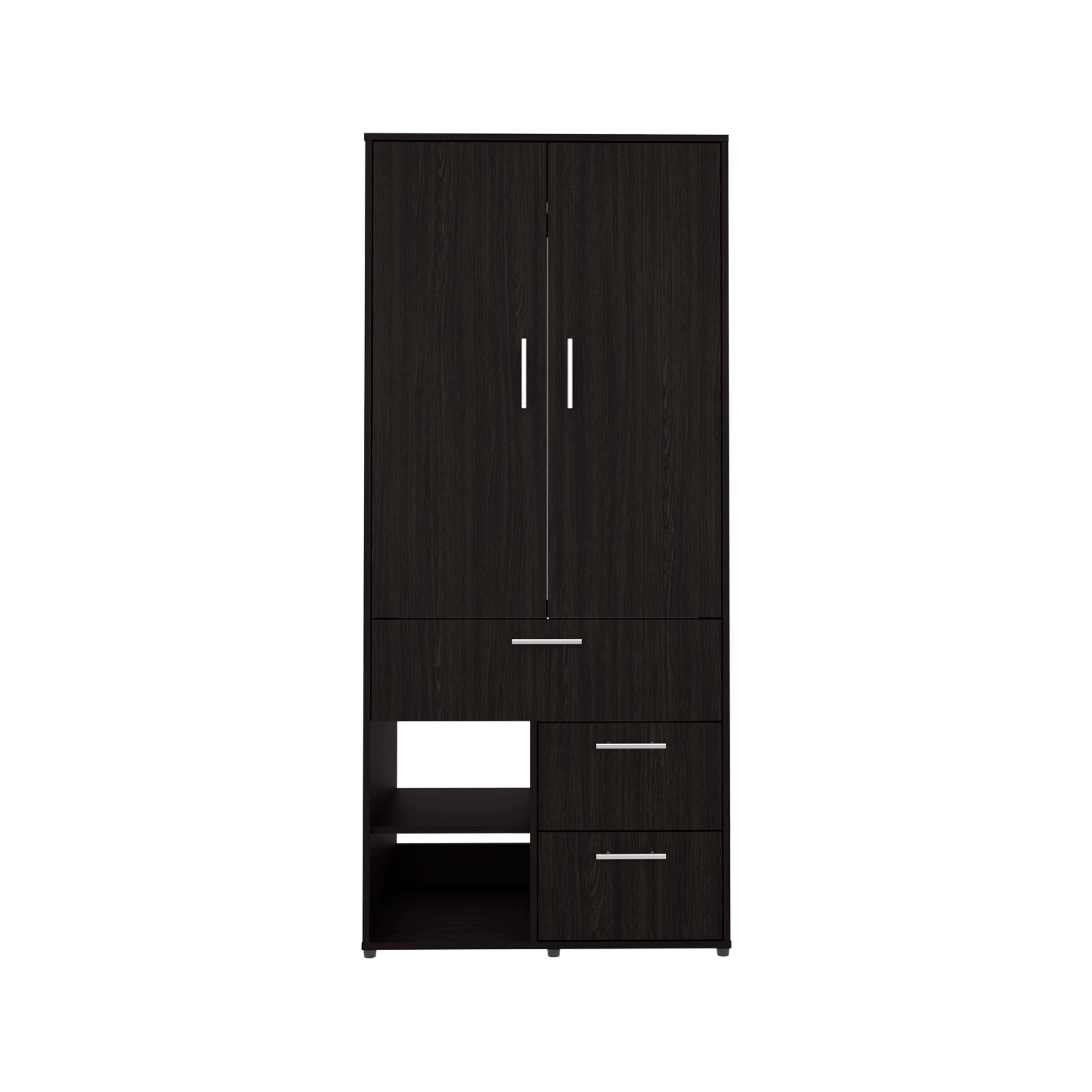 TuHome - Alpine Armoire With Double Doors, Internal Shelves And Hanging Rod - Black