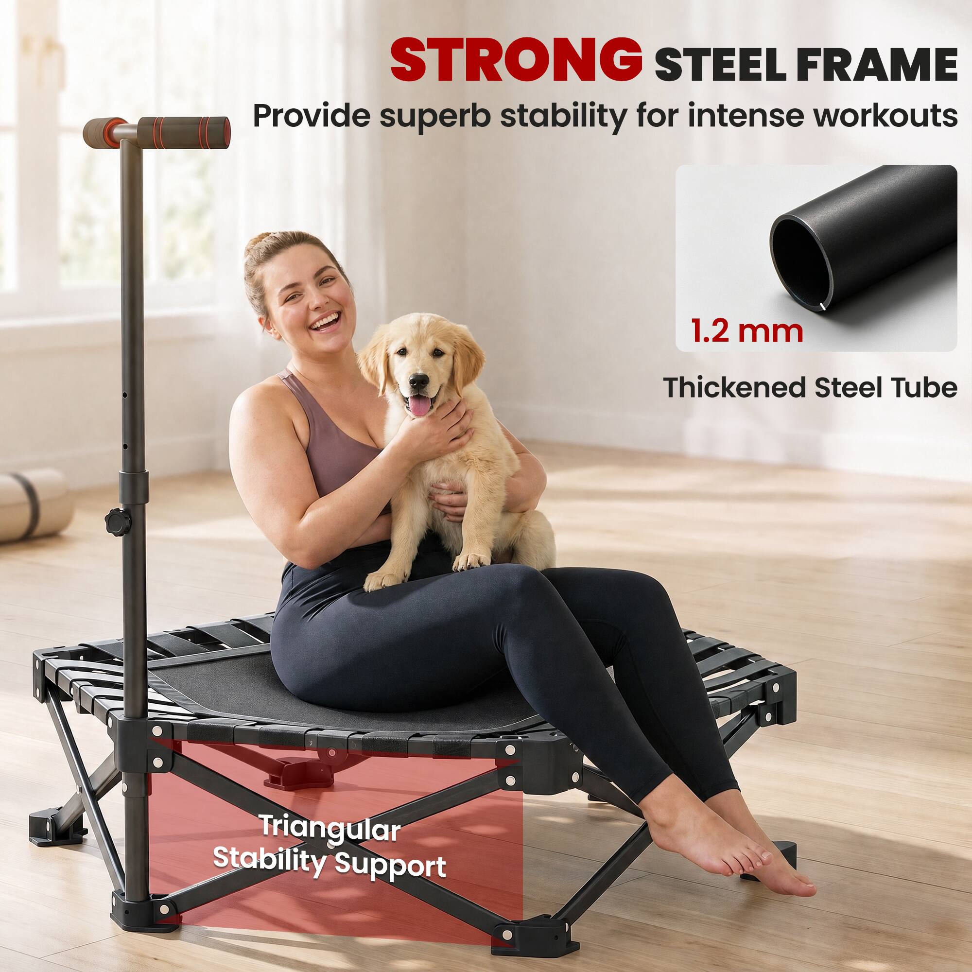 STRONG STEEL FRAME  
Provide superb stability for intense workouts  
1.2 mm Thickened Steel Tube  
Triangular Stability Support