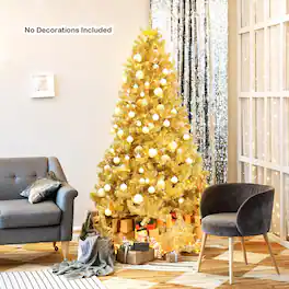 Gymax - 7.5FT Tinsel Christmas Tree Artificial Hinged w/ Metal Stand - Champagne Gold