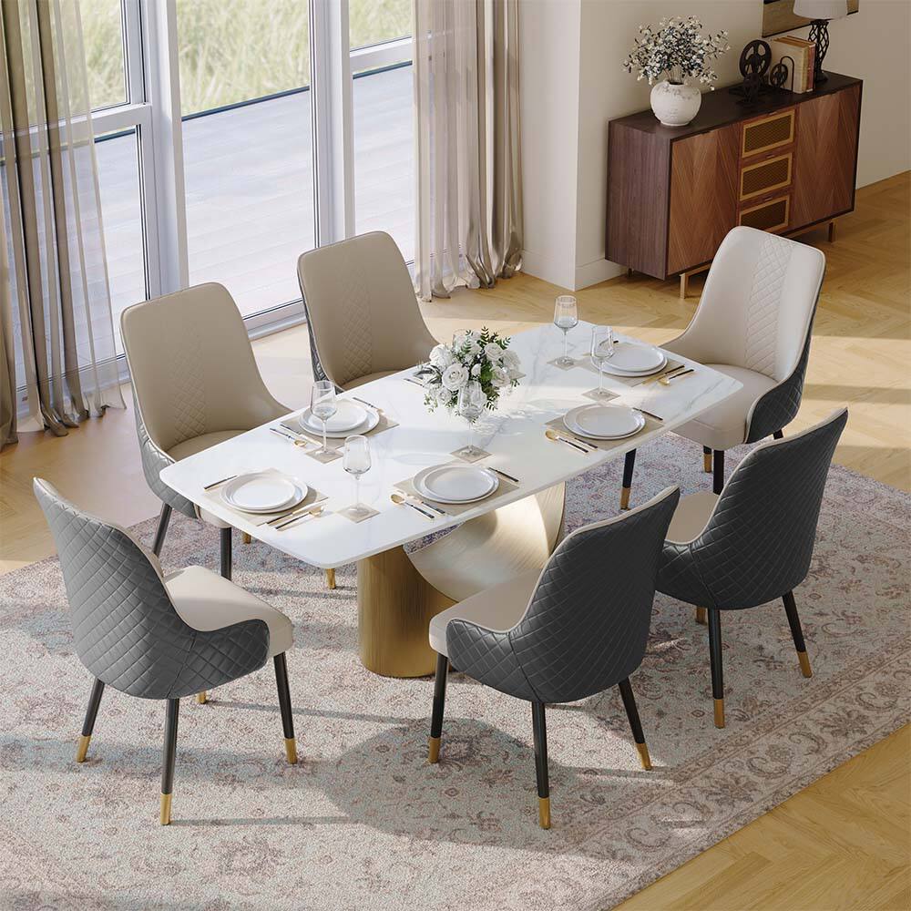 Angle. POVISON - Modern Upholstered Dining Chairs Set of 2（Gray & Light Gray PU Leather） - Gray.