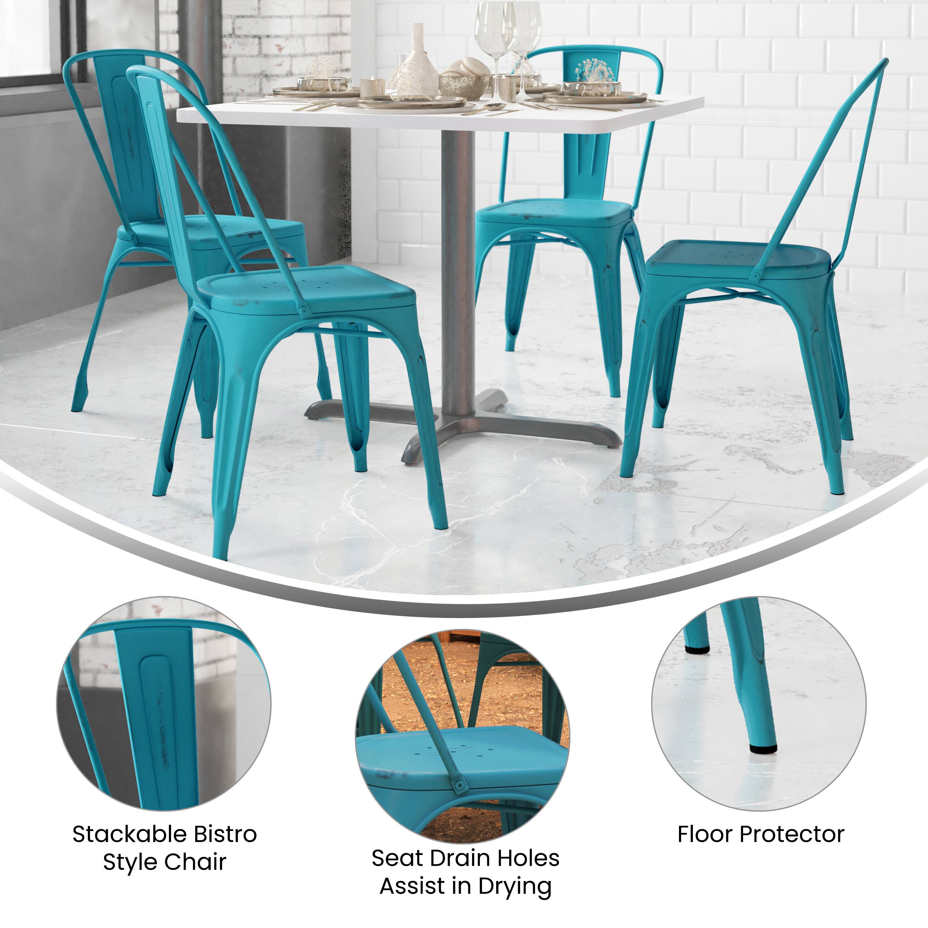 Stackable Bistro Style Chair  
Seat Drain Holes Assist in Drying  
Floor Protector