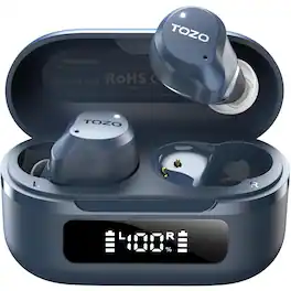 TOZO - Hybrid ANC Earbuds, 6 Mics ENC, IPX8, Bluetooth 5.3, 59H, LED, 32 EQs, Stereo Bass - Blue