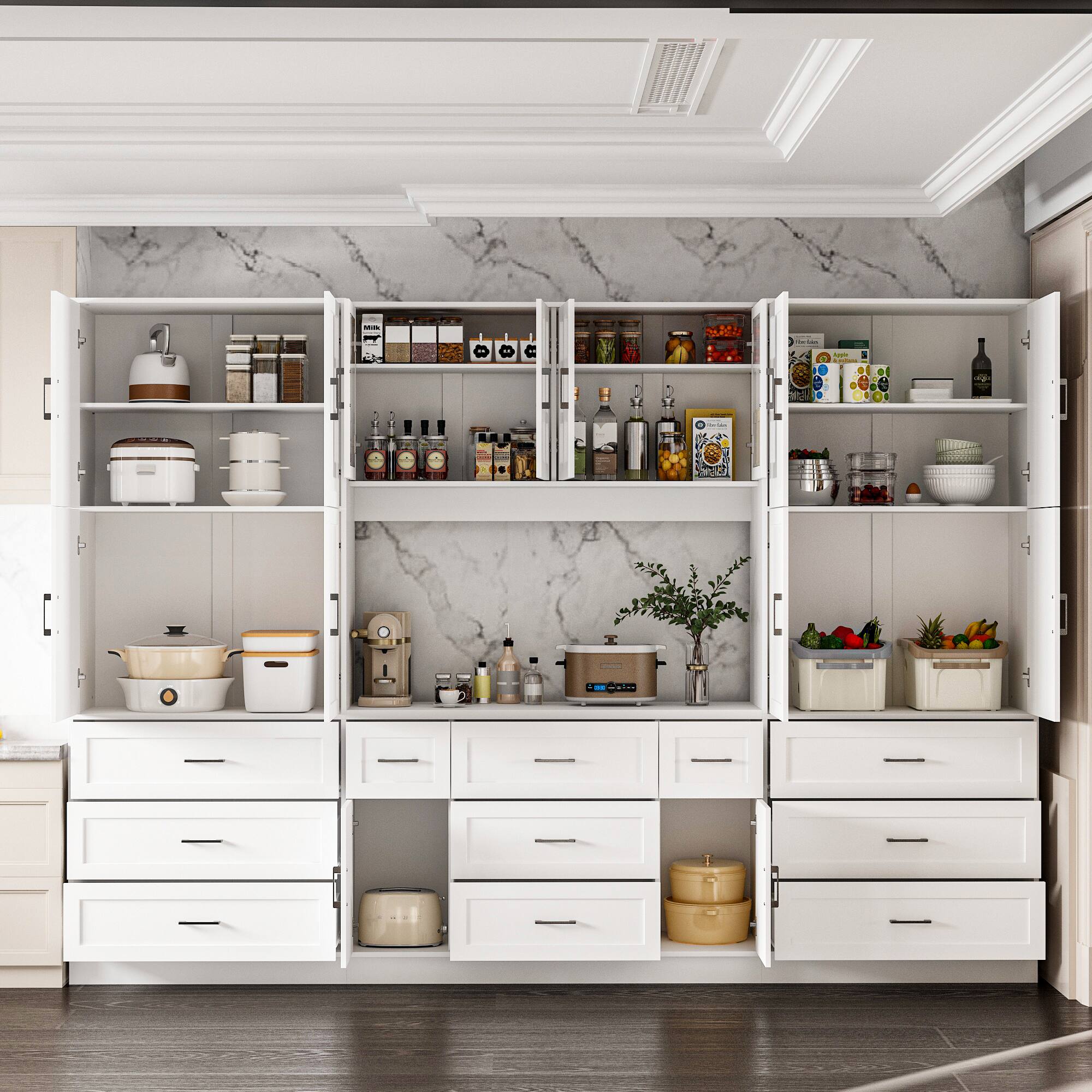 Alt View 5. FUFU & GAGA - Extra Large Buffet Sideboard with Glass Doors, Storage Cabinet and Display Unit for Kitchen, Dining and Living Room - White.