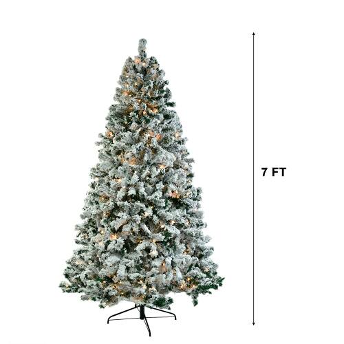 Winado 7FT Artificial Christmas Pine Tree Pre Lit Snow Flocking with ...