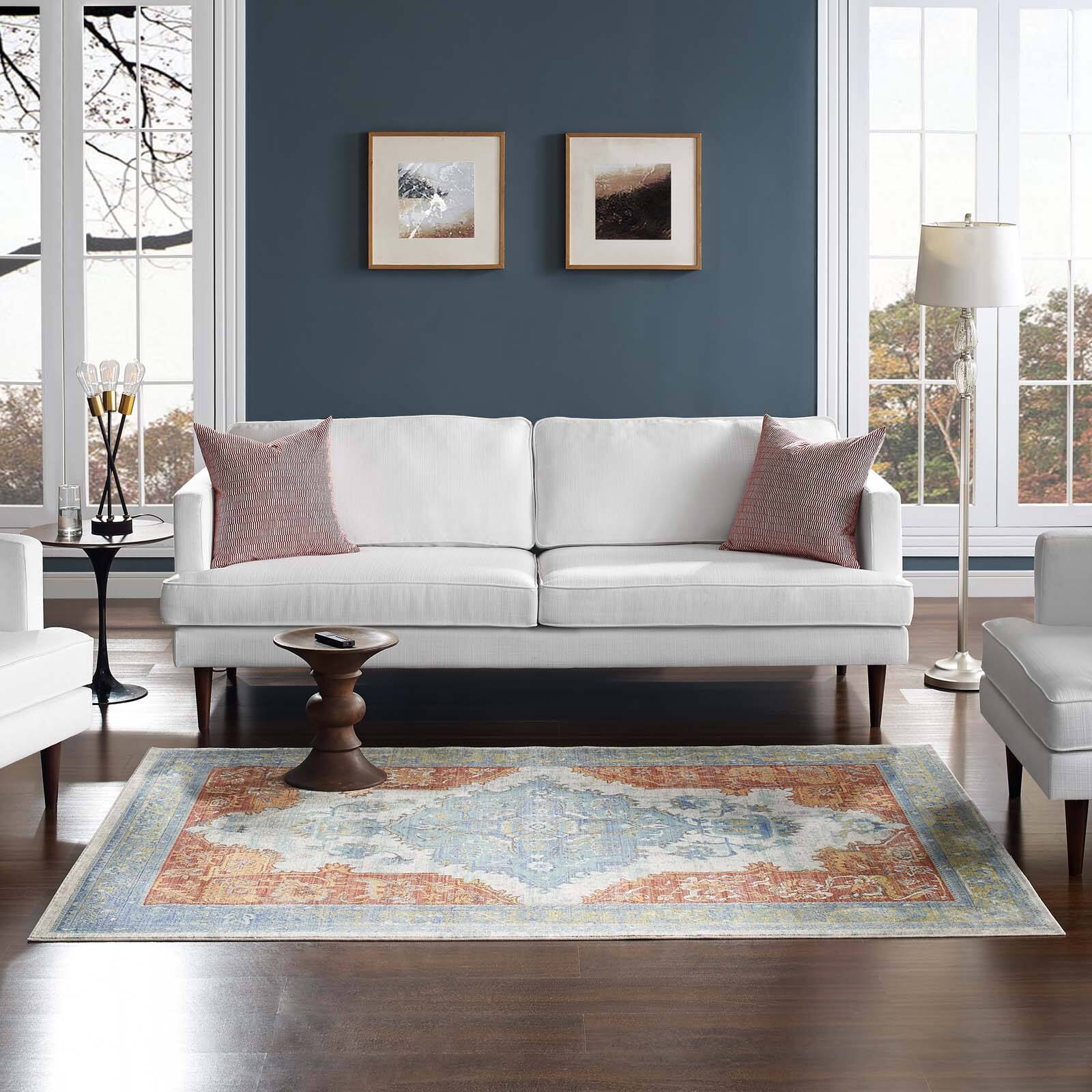 Left. Modway - Citlali Distressed Southwestern Aztec Area Rug - Multicolored.