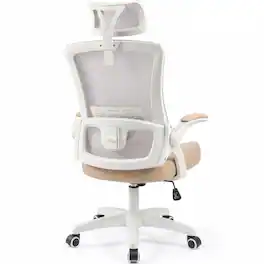 Celtoss - Office Desk Chair Computer High Back Support Mesh Comfy Adjustable Ergonomic Headrest Lumbar Rolling Flip-up Armrests - Plastic Base-Beige