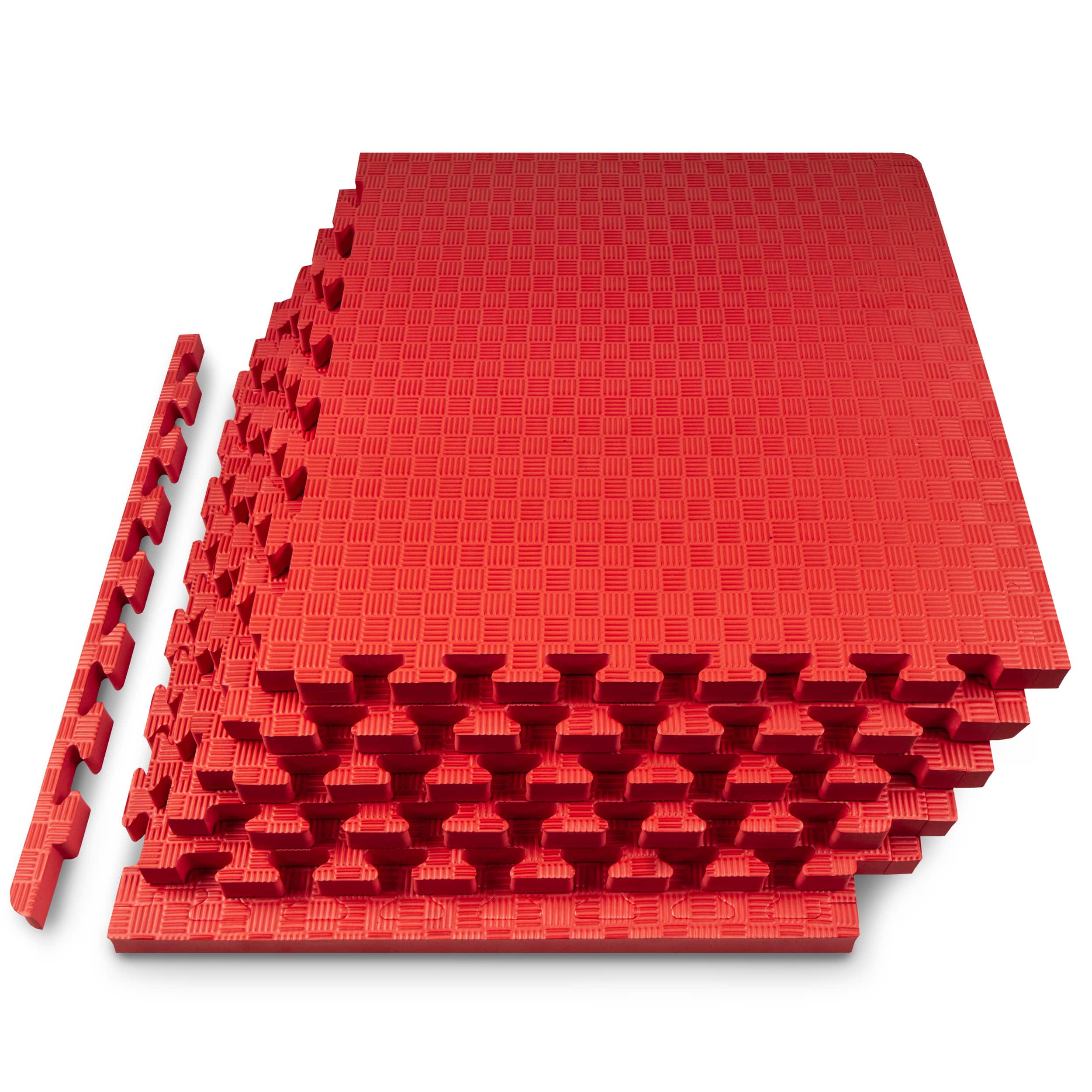 ProsourceFit - Checkered Exercise Puzzle Mat 1-in, 24 Sq Ft - 6 Tiles - Red