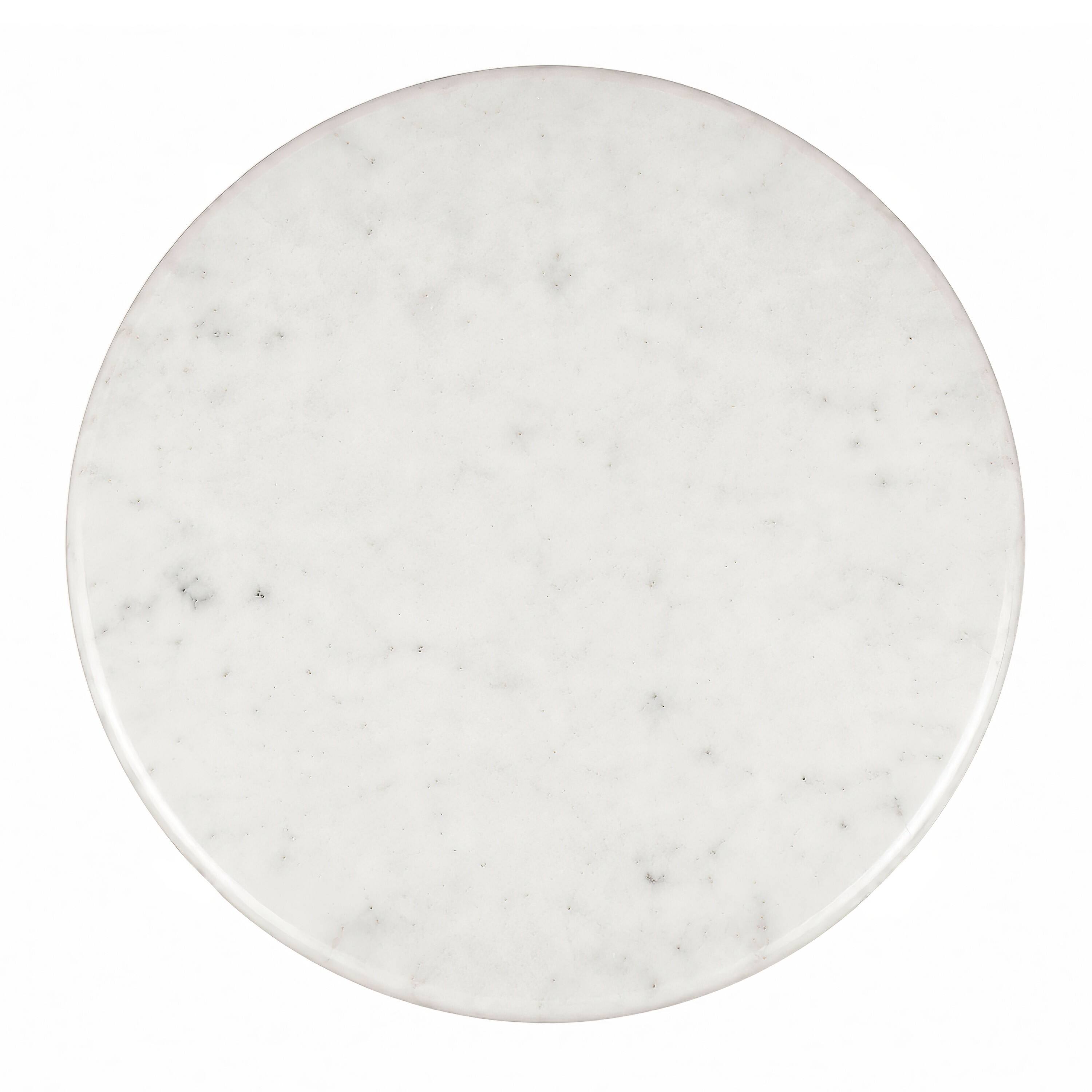 Left. Manhattan Lane - Minza Accent Side End Table, Modern White Marble Round Top, Hand Forged, Hammered Antique Nickel Finish, 24 Inch - Silver, White.