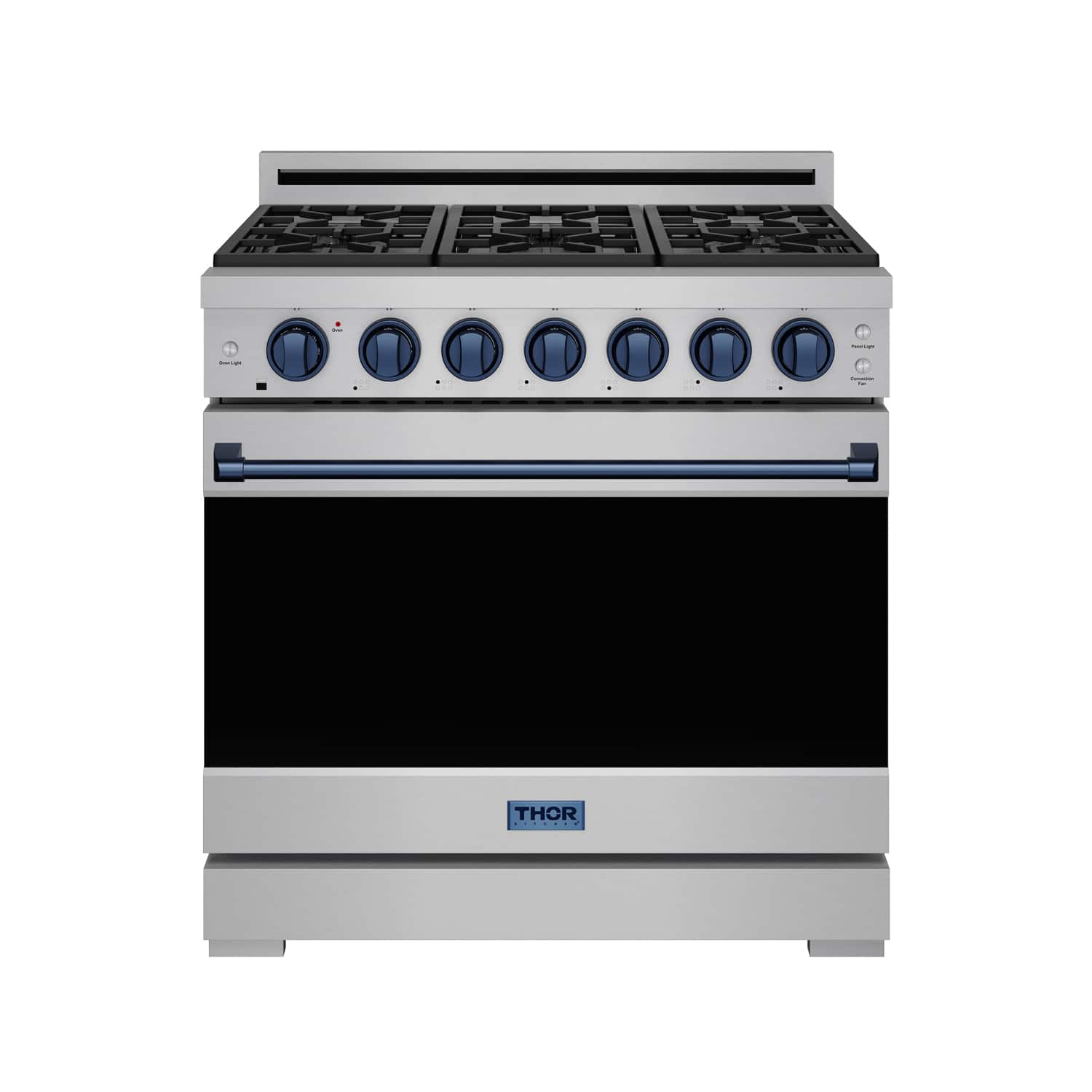 Front. Thor Kitchen - Gordon Ramsay Series by Thor Kitchen 6.0 Cu. Ft Freestanding Gas Range with Navy Blue Hardware - Stainless Steel.