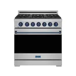 Gordon Ramsay Series by Thor Kitchen 6.0 Cu. Ft Freestanding Gas Range with Navy Blue Hardware - Stainless Steel