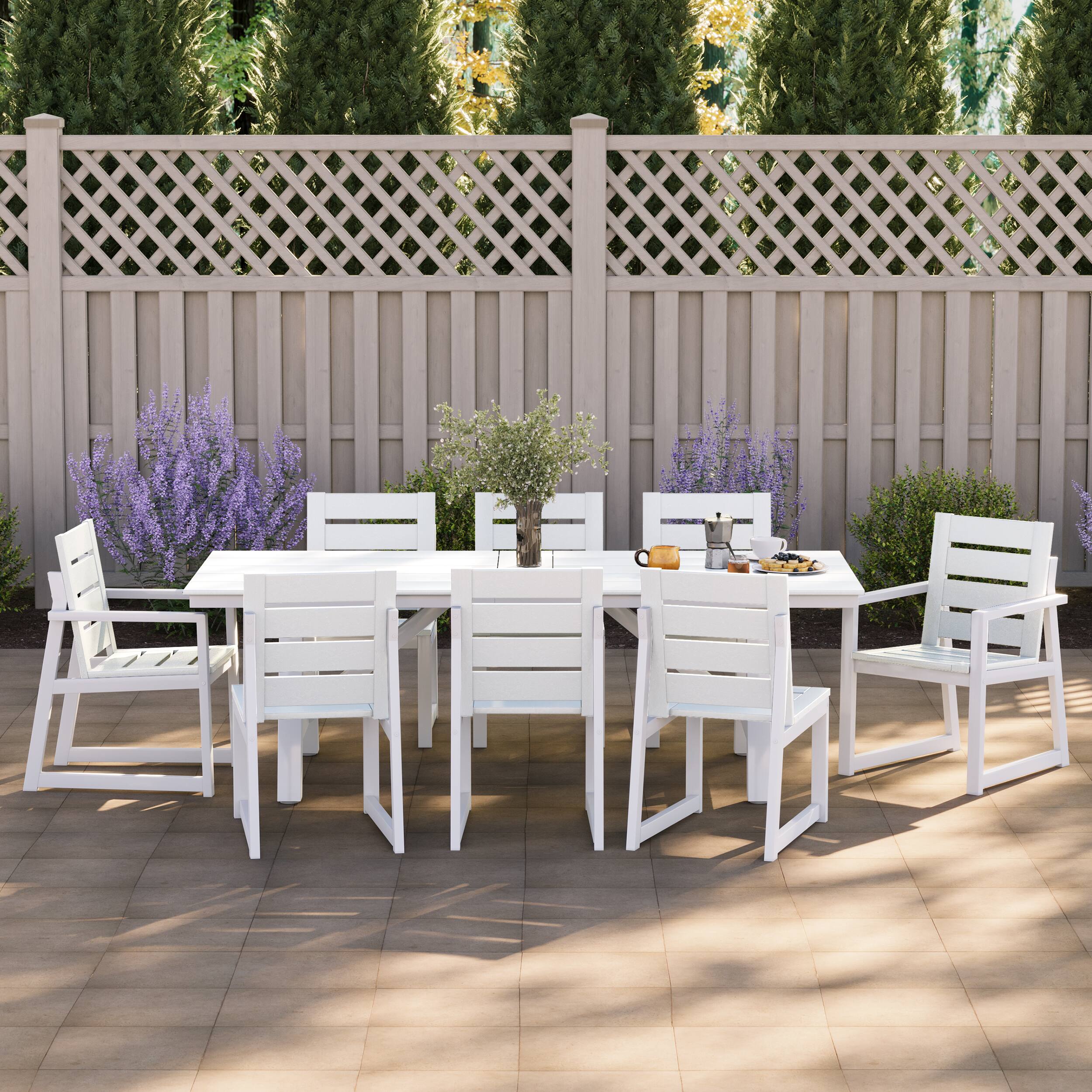 Angle. WestinTrends - WestinTrends Cape May 9-Piece HDPE Outdoor Furniture Patio Dining Table With Umbrella Hole and Chairs Set For 8 - White.