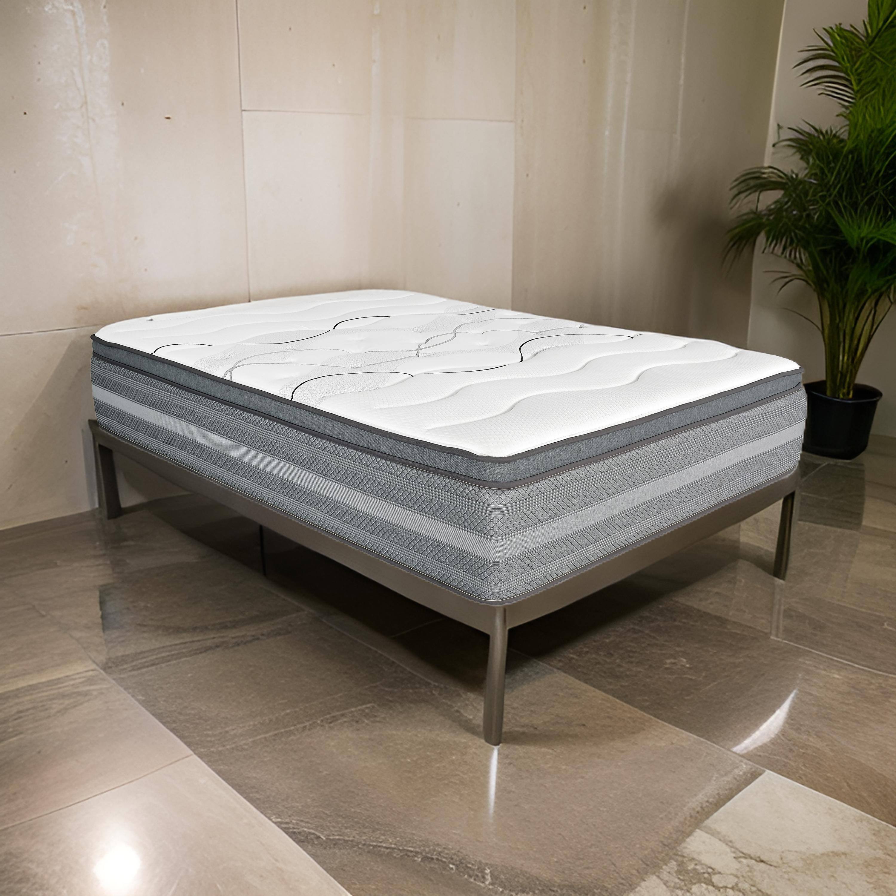 Alt View 2. Manhattan Lane - Dani 14 Inch California King Mattress, Pocket Coil Hybrid, Foam Layers - White, Blue, Gray.
