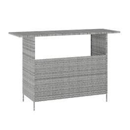Emma + Oliver - Melfi Wicker Rattan Counter Height Bar Table for Indoor/Outdoor Use with Inner Shelf and Bar Top - Gray