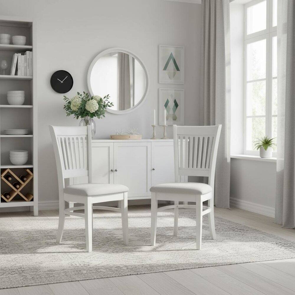 Back. FurniFact - Linen White Dining Chair - Brown.