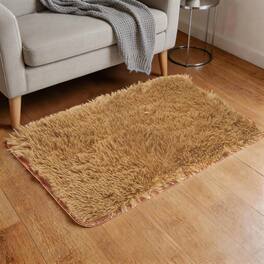 Unique Bargains - Small Fluffy Rug 2'x1.3', Soft Shaggy Washable Carpet Mat for Bedroom, Bathroom, Car, Dorm, Photography Props - Light Brown