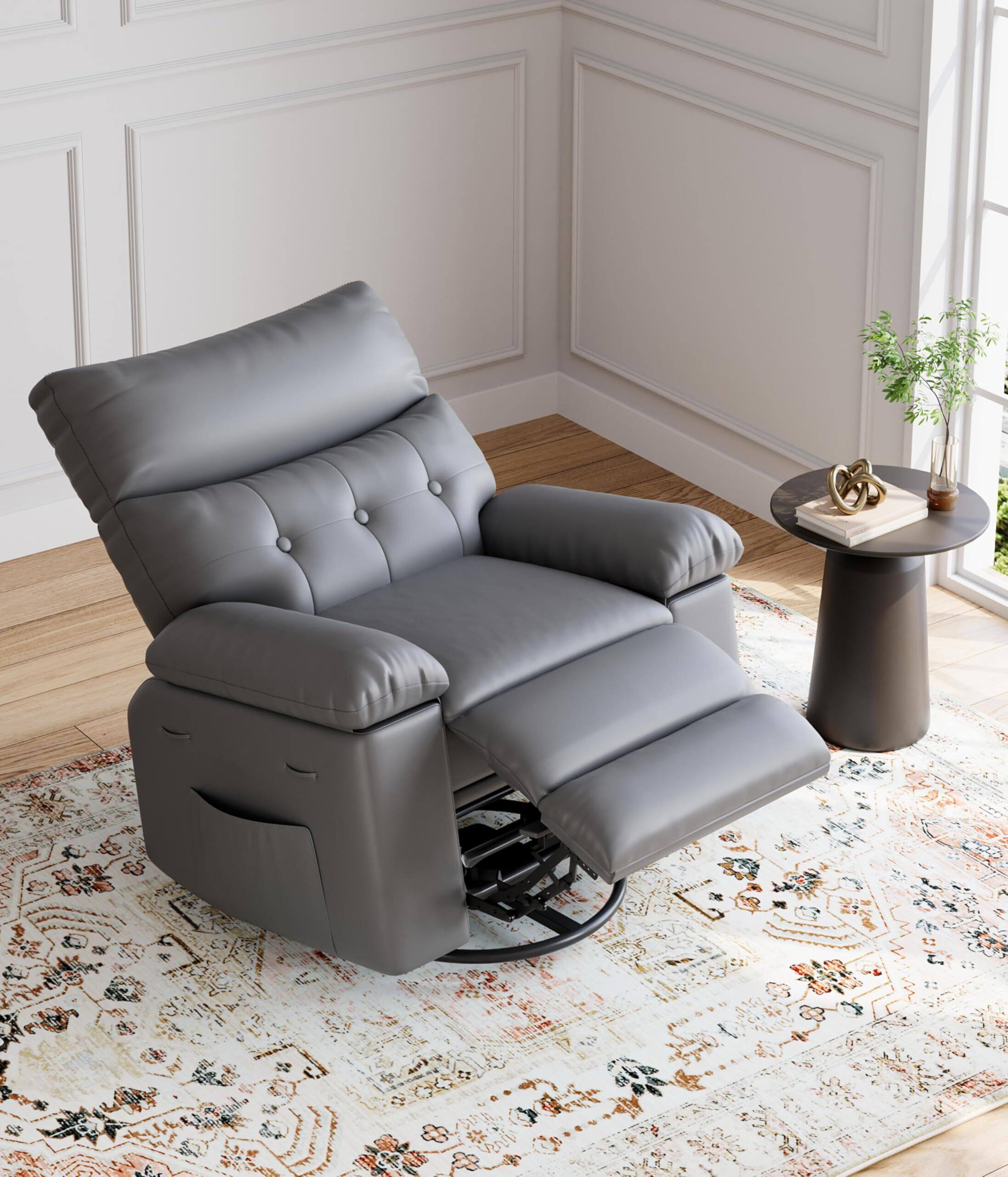 Babevy Oversized Rocker Swivel Recliner Chair PU Leather Extra Wide ...