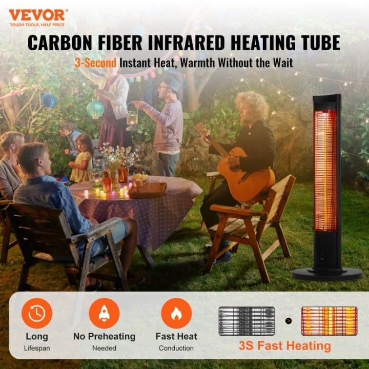 VEVOR
TOUGH TOOLS, HALF PRICE
CARBON FIBER INFRARED HEATING TUBE
3-Second Instant Heat, Warmth Without the Wait
- Long Lifespan
- No Preheating Needed
- Fast Heat Conduction
- 3S Fast Heating