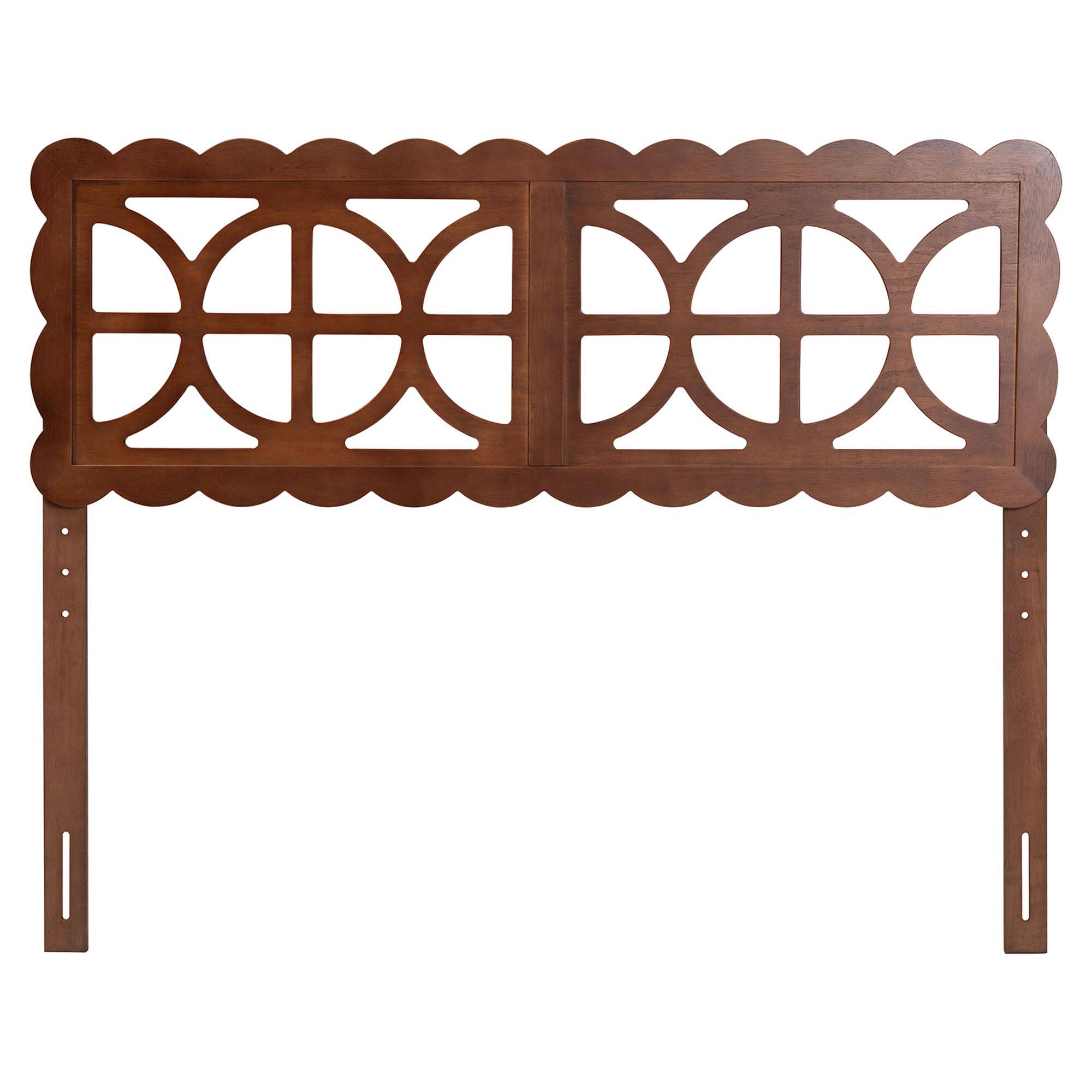 Angle. Baxton Studio - Nansen Wood Headboard with Scalloped Frame - Geometric Cutout Decorative Panel for Bed Frame, Adjustable Height, Full - Walnut Brown.