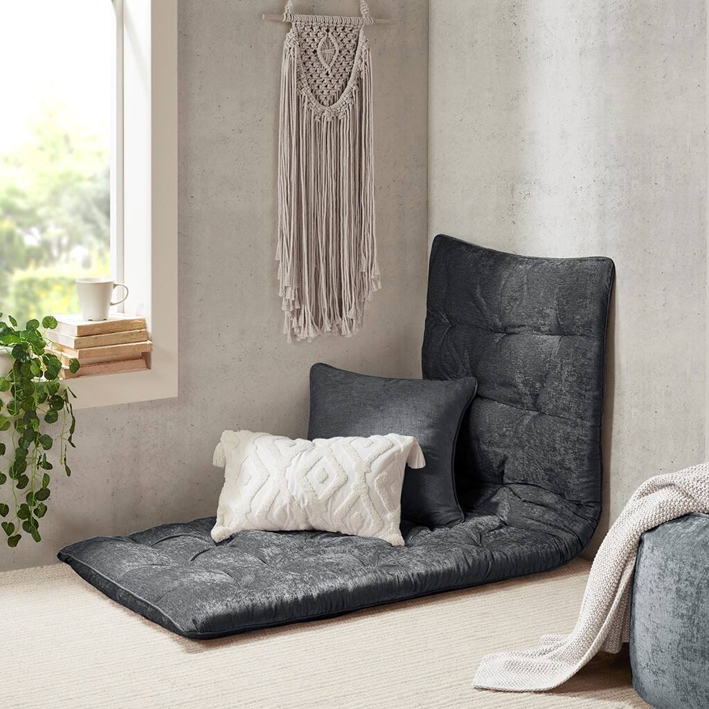 Alt View 2. Gracie Mills - Gracie Mills Lucien Chenille Lightweight Long Lounger Floor Pillow Cushion - Charcoal.