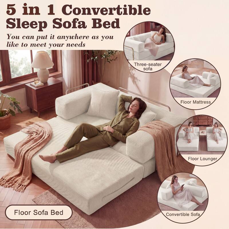 5 in 1 Convertible Sleep Sofa Bed  
You can put it anywhere as you like to meet your needs  

- Three-seater sofa  
- Floor Mattress  
- Floor Lounger  
- Floor Sofa Bed  
- Convertible Sofa