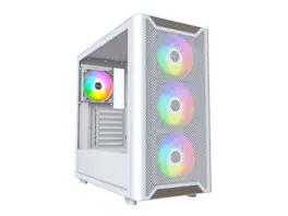 Montech - XR Wood, Black Walnut Front, ATX Mid-Tower, Glass Side, 4x ARGB Fans, White - Black