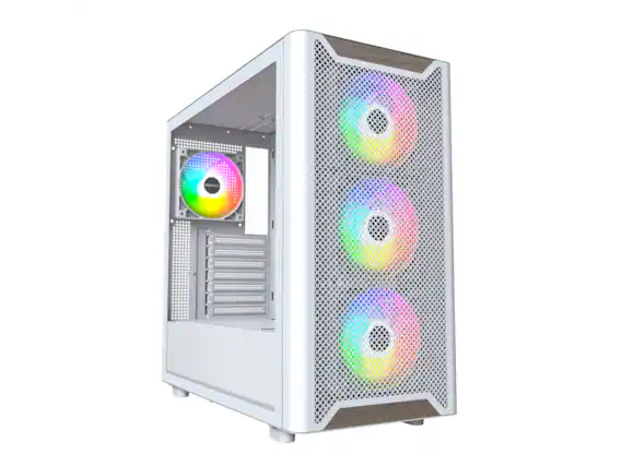 Front. Montech - MONTECH XR Wood, Black Walnut Front, ATX Mid-Tower, Glass Side, 4x ARGB Fans, White - Black.